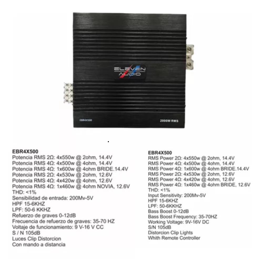 AMPLIFICADOR 4CH ELEVEN AUDIO EBR4X500