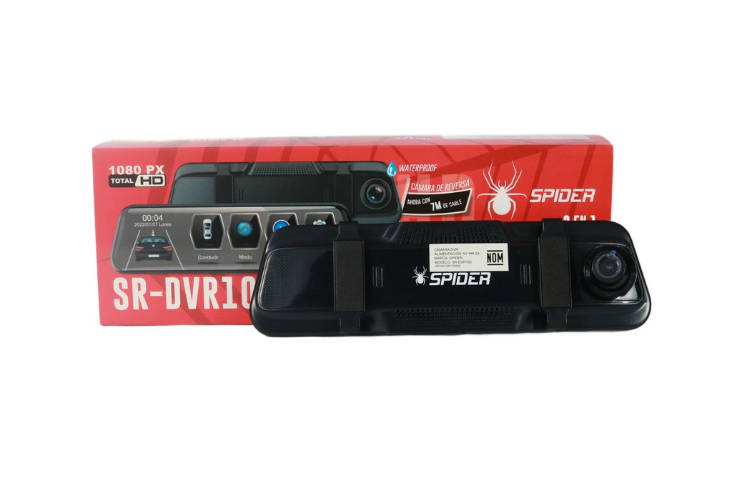 RETROVISOR CON CAMARA DE REVERSA SPIDER ROJO SR-DVR100