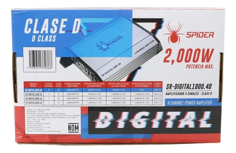 AMPLIFICADOR 4 CH SPIDER SR-DIGITAL1000.4D