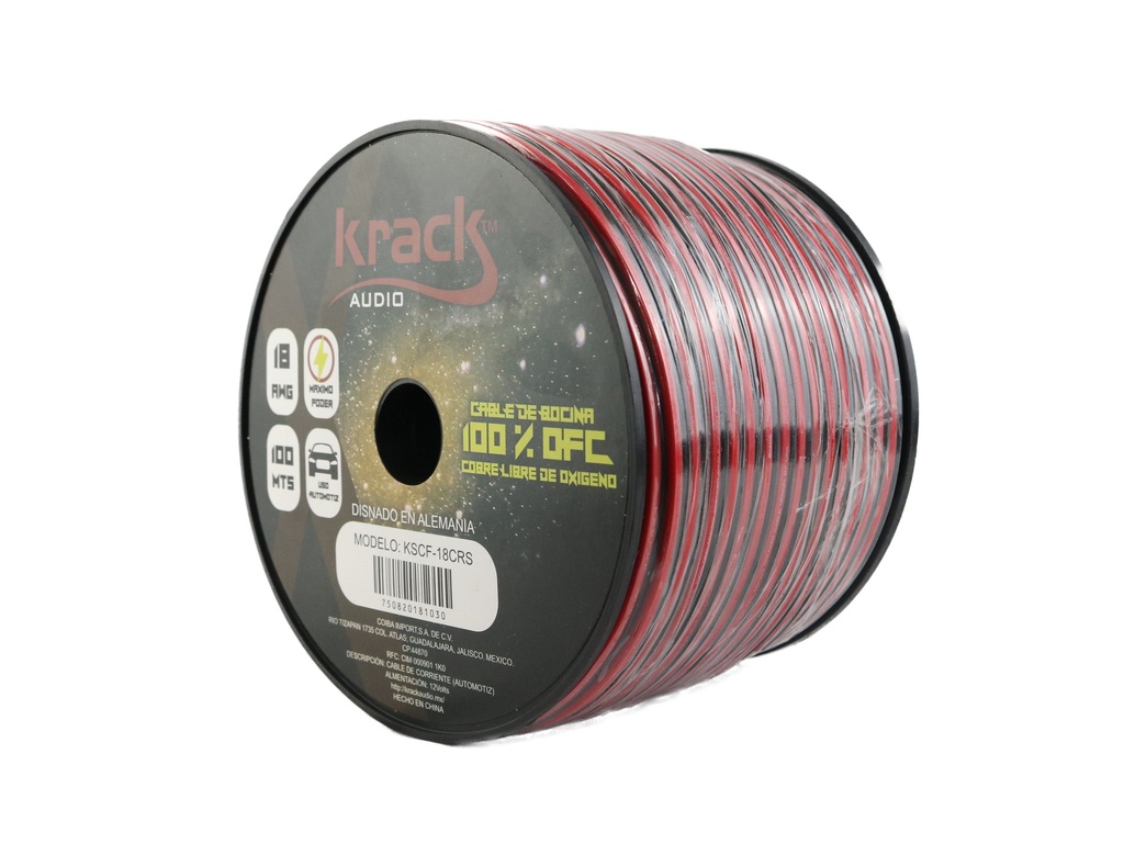 CABLE PARA BOCINA #18 KRACK 100% COBRE KSCF-18CRS